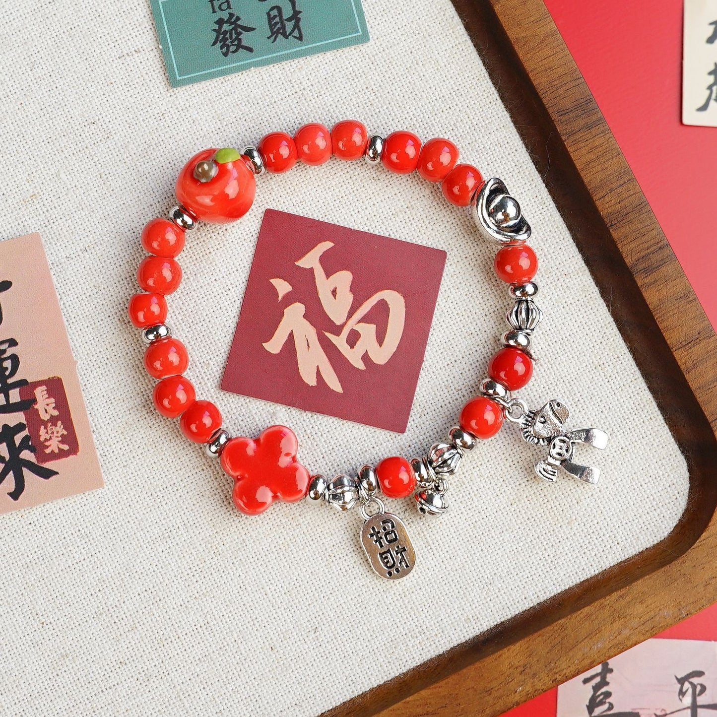 Cute Style Fresh Safe Christmas Ceramic Apple Paradise Couple Bracelet