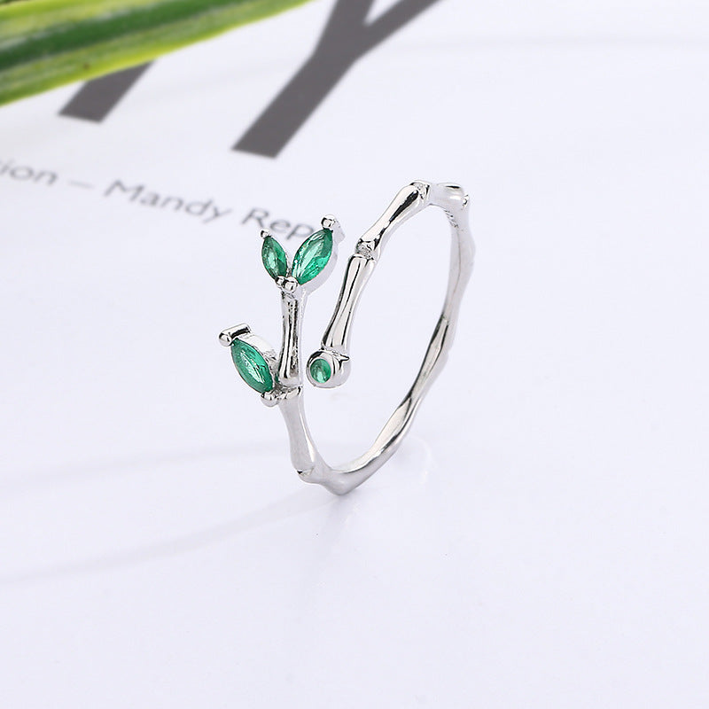 Fresh Green Leaf Bamboo Female Fashion Simple Bud Leaves Open Rings
