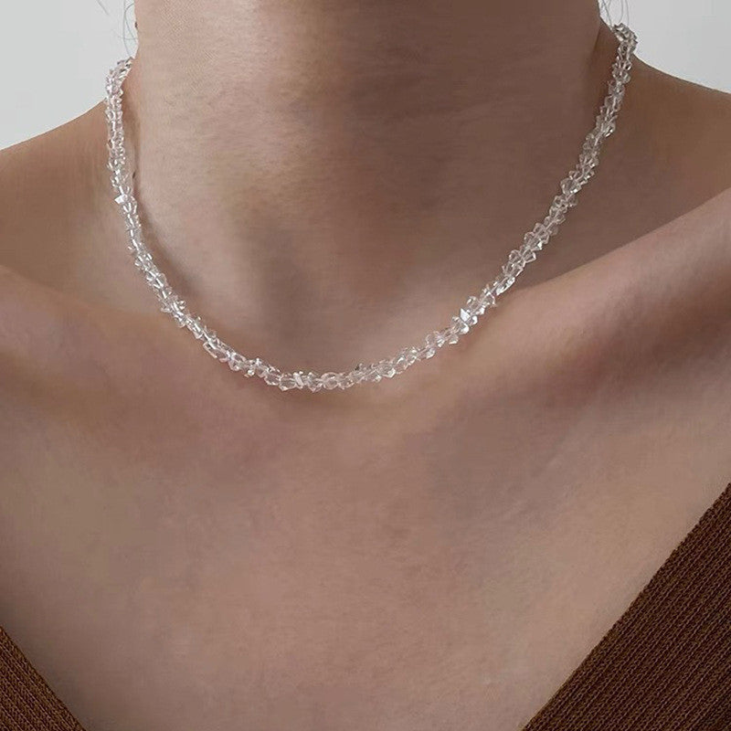 Women's Super Fairy Style Light Luxury Glass Crystal Niche Clavicle Necklace