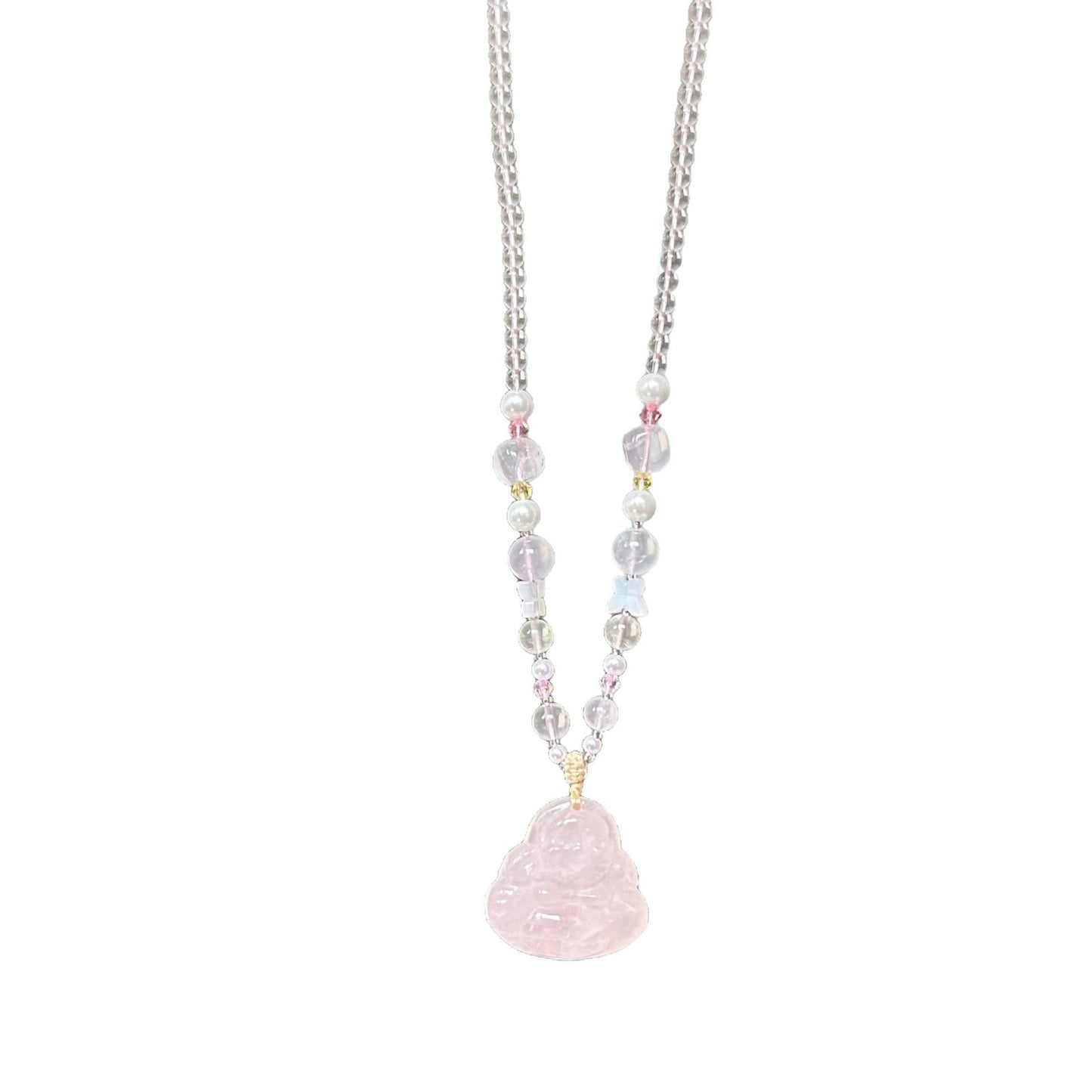 Pink Crystal Buddha Lucky Gentle Chinese Necklace