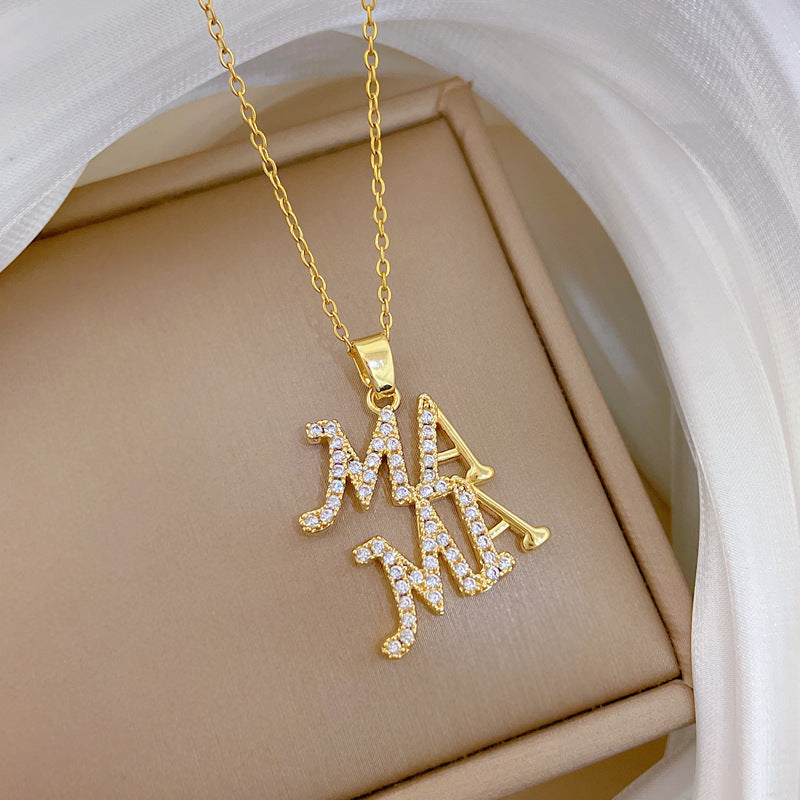 Women's Steel Full Diamond Letters Affordable Luxury Style Elegant Necklaces