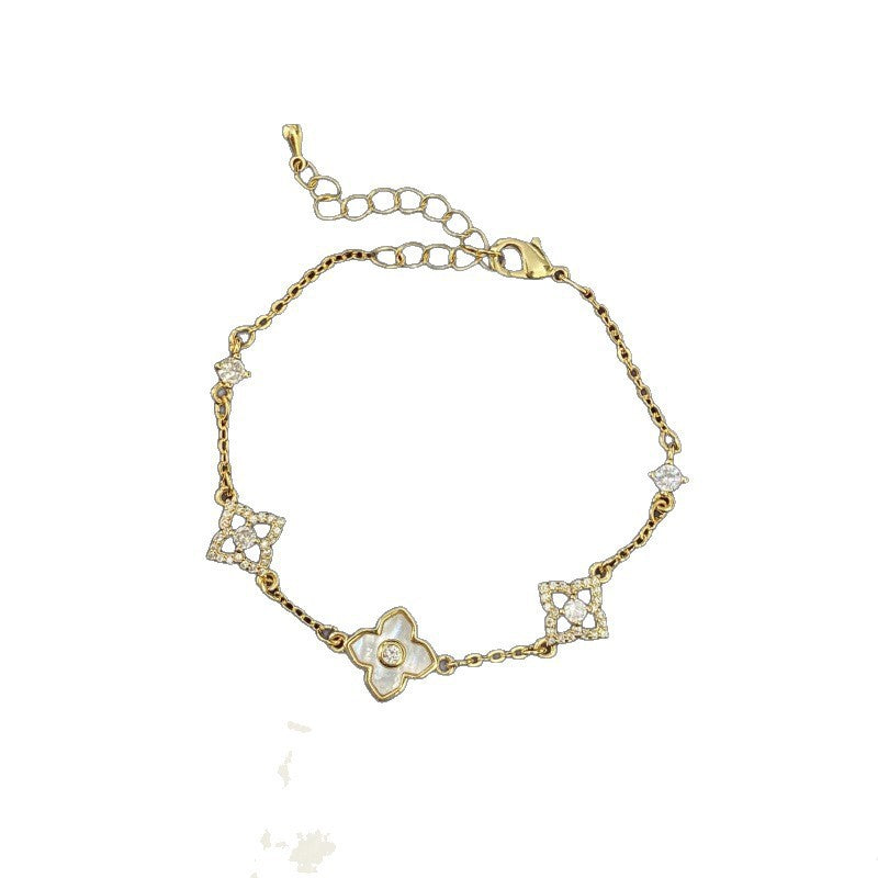 Four-leaf Flower Classic Style Light Luxury Beautiful Square Full Diamond Bracelet