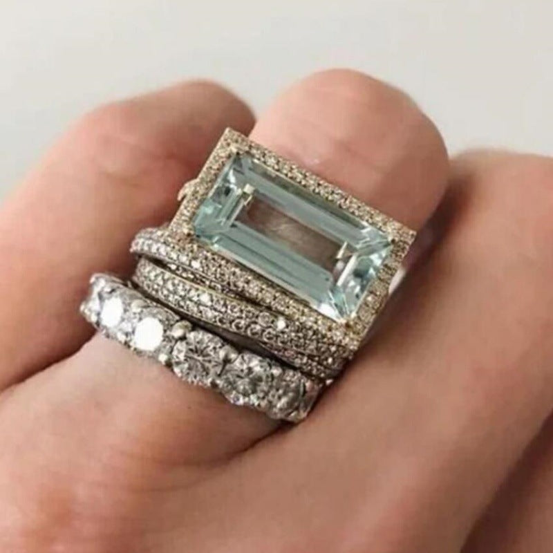 Three Fresh Personality Hands Fashion High Sense Creative Big Rectangular Rings