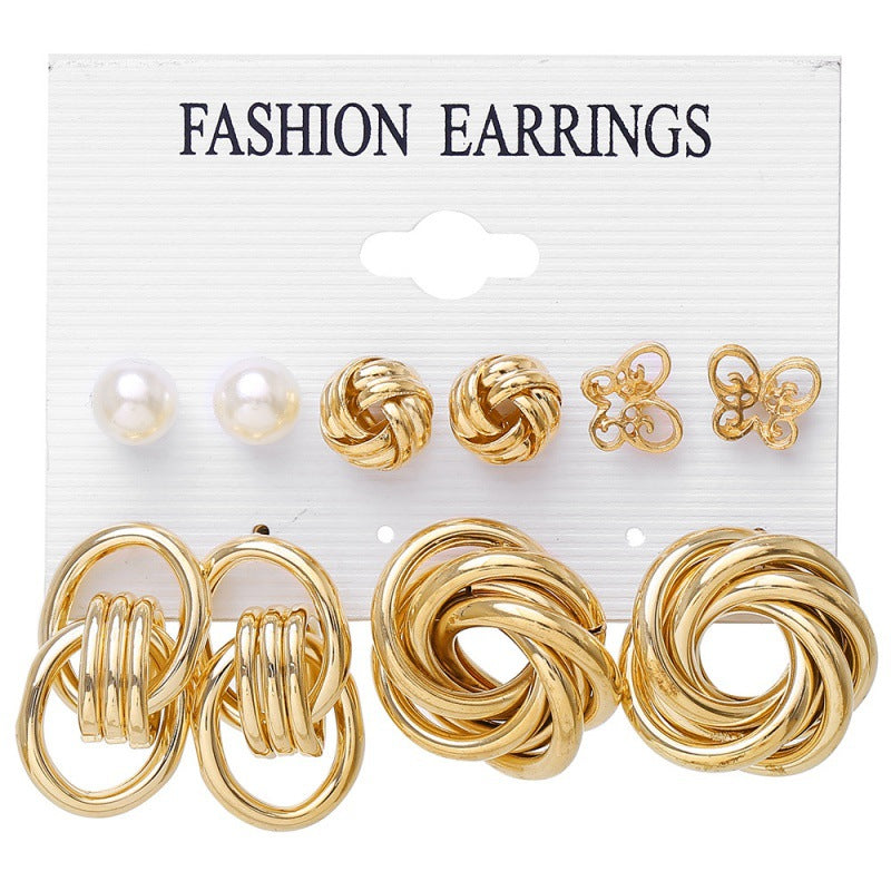 Women's Inlaid Pearl Twist Temperament Pieces Creative Retro Golden Rings