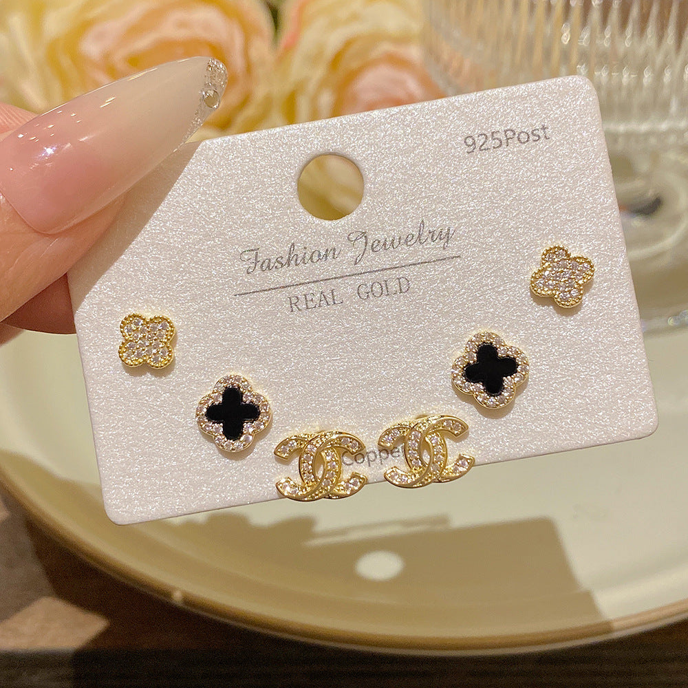Women's Needle One Card Three Pairs Earings Small Delicate Summer High-grade Stud Earrings