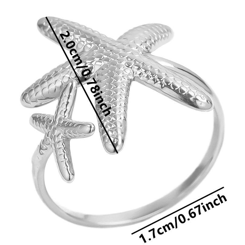 Stainless Steel Exaggerated Irregular Starfish Niche Opening Adjustable Rings