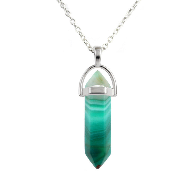 Natural Stone Crystal Hexagon Prism Agate Necklaces