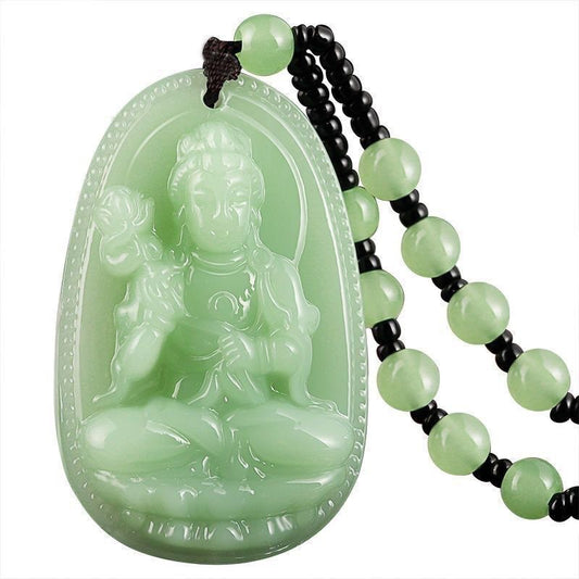 Women's & Men's Patron Saints Imitation Jade Body Protection Lanyard Buddha Lucky Beads Necklace