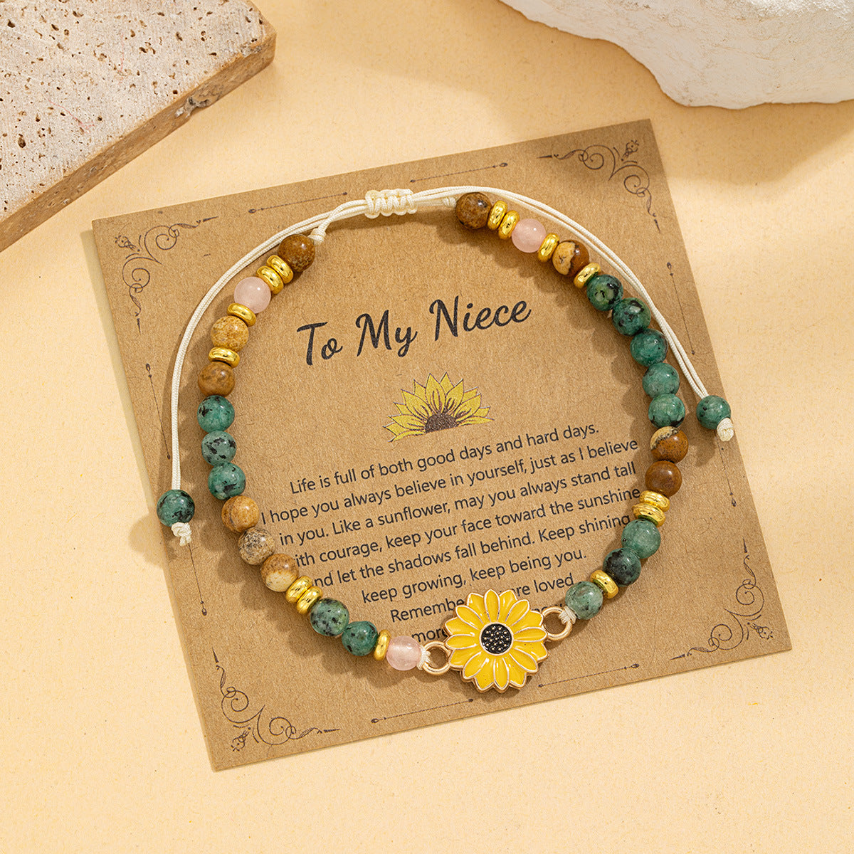 Women's Sunflower With Natural Stone Hand-woven Adjustable Bracelet