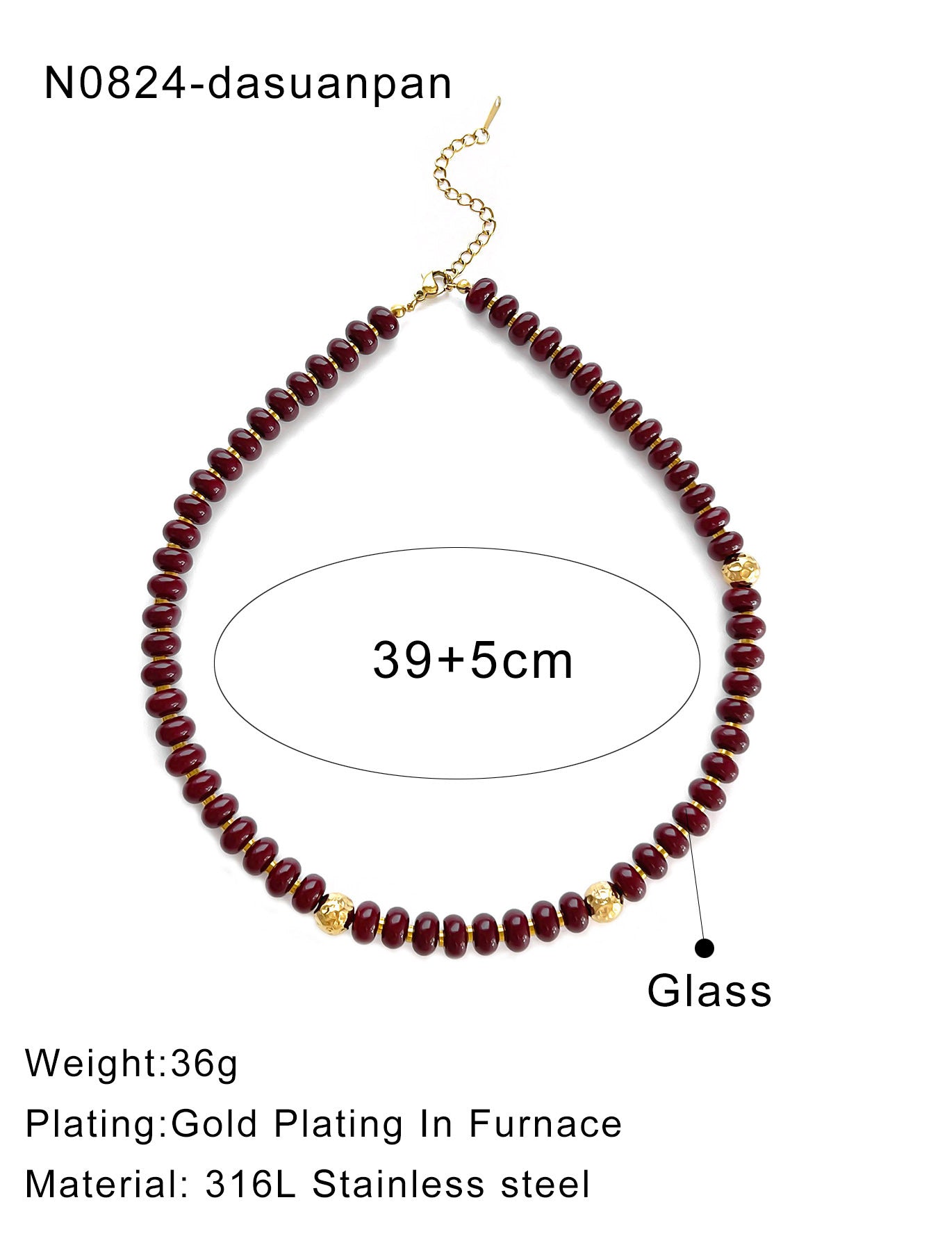 Women's Stainless Steel Glass Bead Beaded High-grade Versatile Light Luxury Necklace