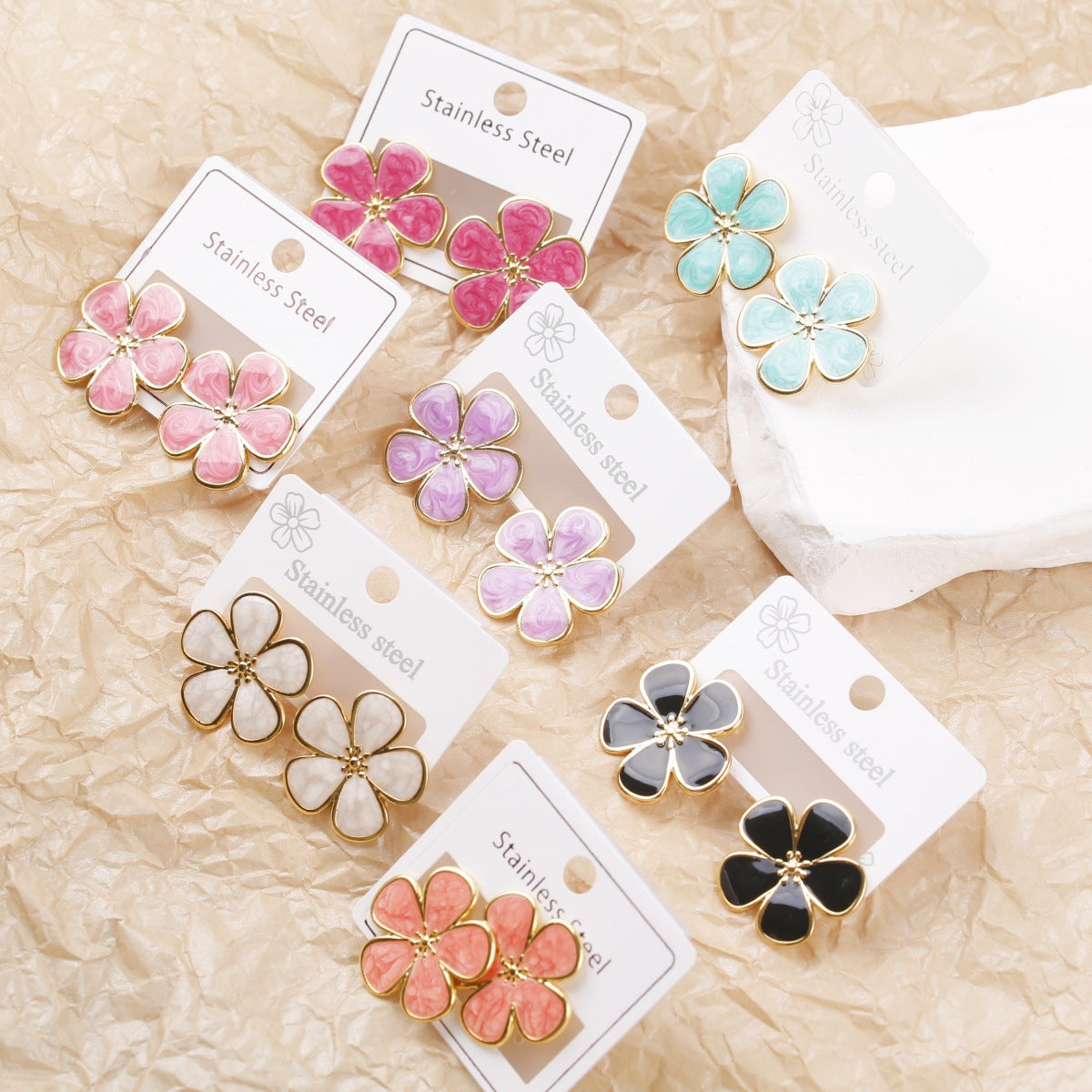 Style Sweet Elegance Metal Glaze Flowers Fresh Stud Earrings