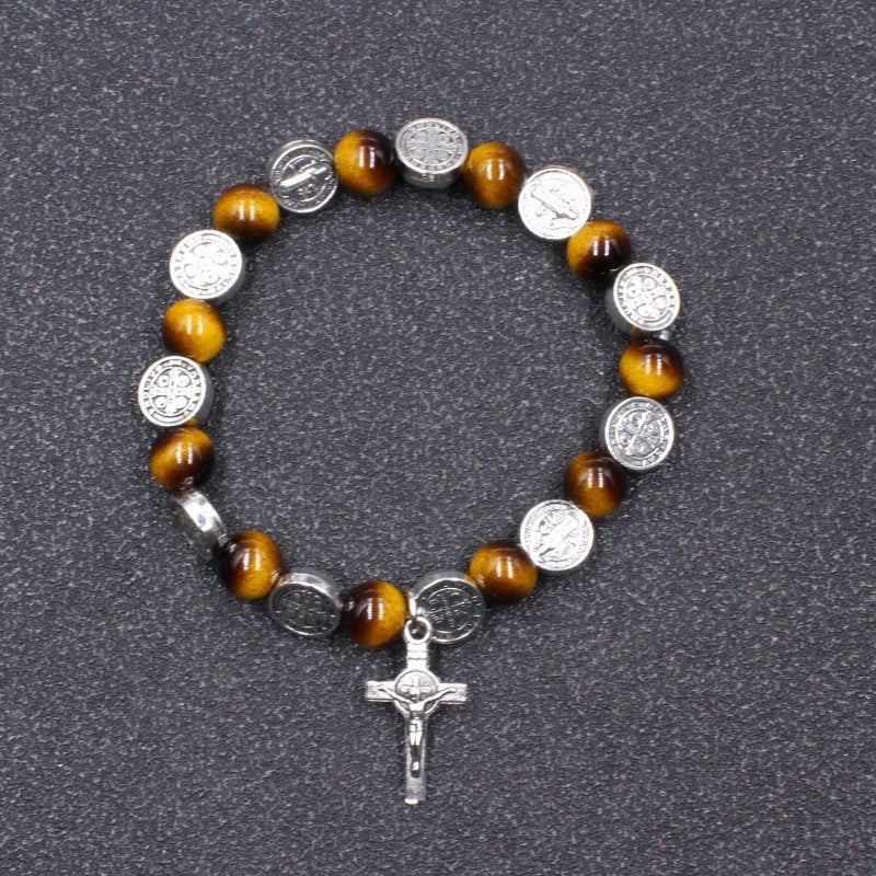 Cross Vintage Fashion Obsidian Agate With Bracelet