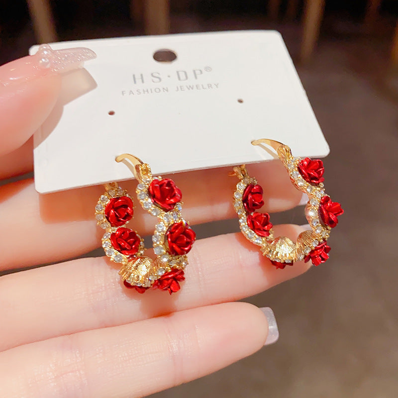 Style Romantic Aura Red Rose Clip Fashionable Stylish High-grade Light Ear Buckle