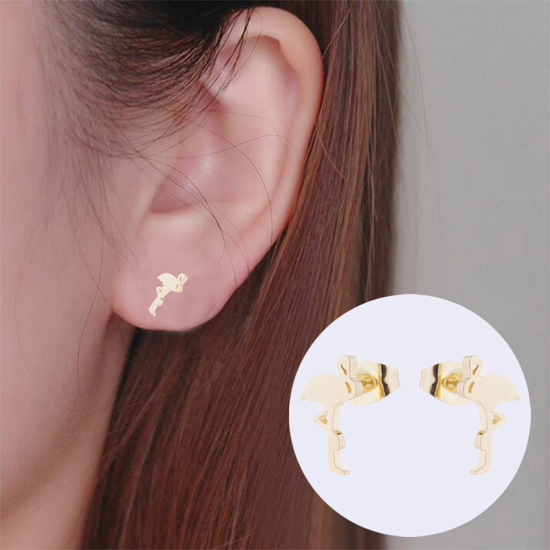 Trendy Stainless Steel Animal Fresh Red-crowned Crane Stud Earrings