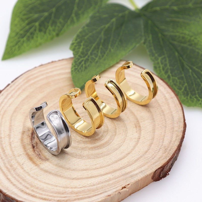 Stainless Steel Open Veneer Couple Gift Rings