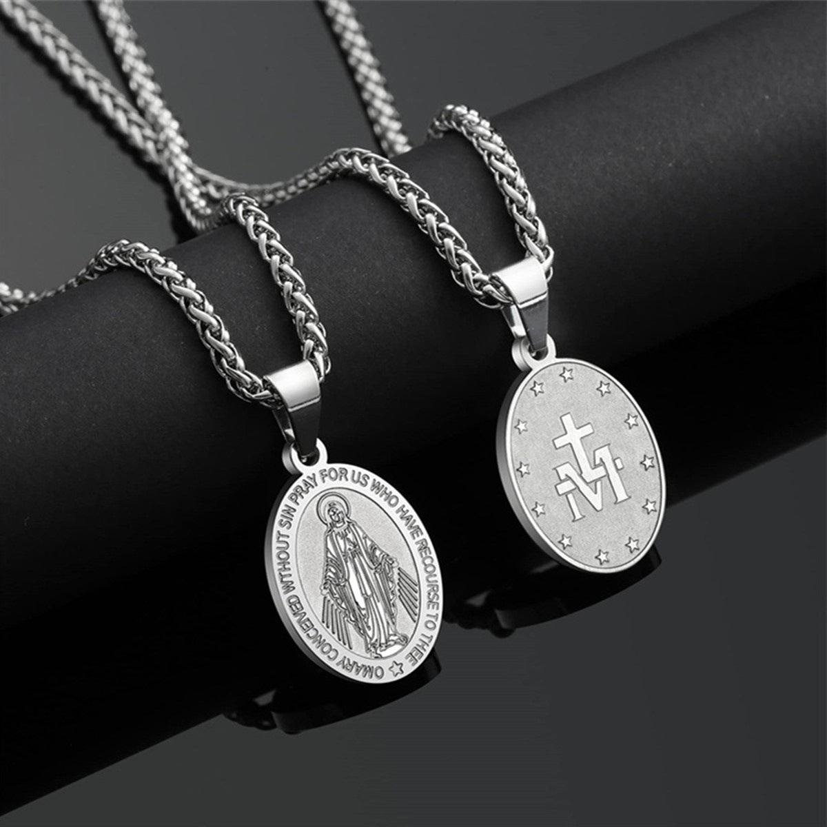 Women's & Men's Double-sided Portrait Medal Cross Stainless Steel Necklaces