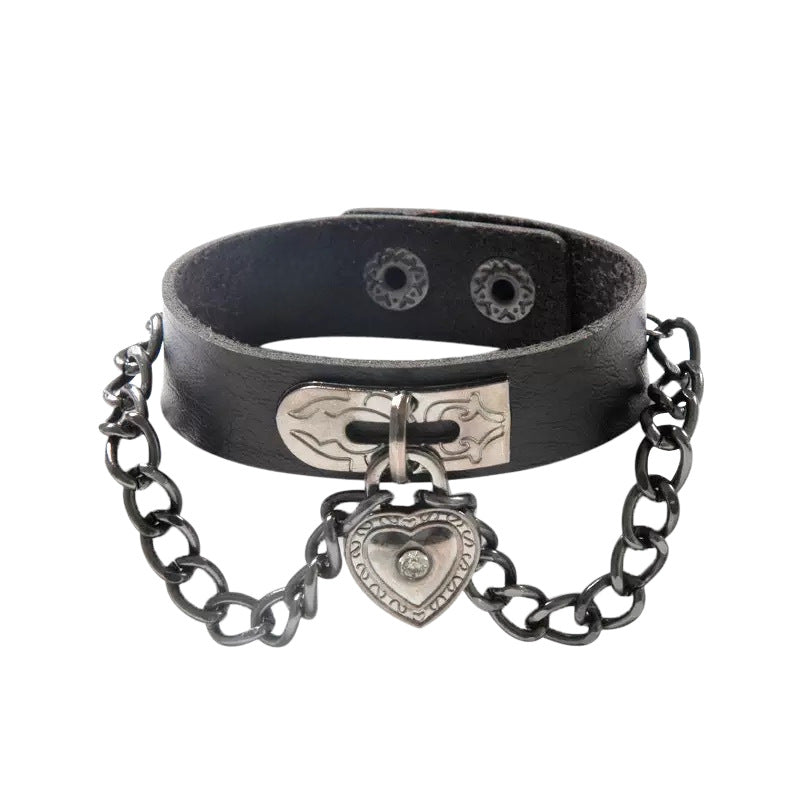 Punk Heart-shaped Lock Chain Combination Rivet Gothic Bracelet