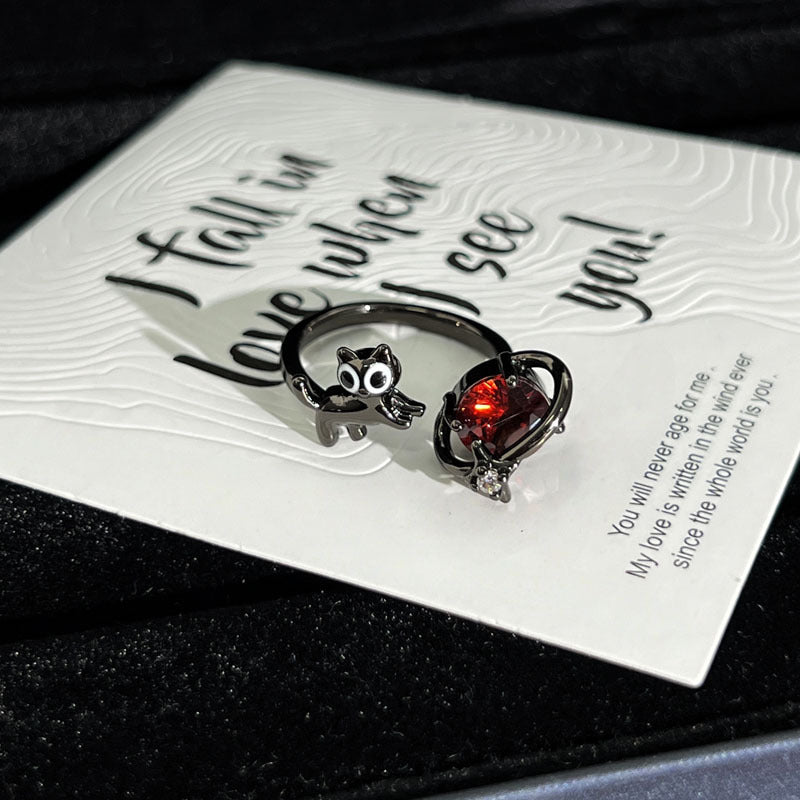 Trendy Cool Full Diamond Dark Style Cross Red Maple Leaf Ring