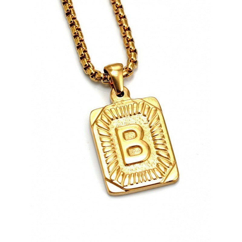 Men's Gold Square Double-sided English Letter Titanium Necklaces