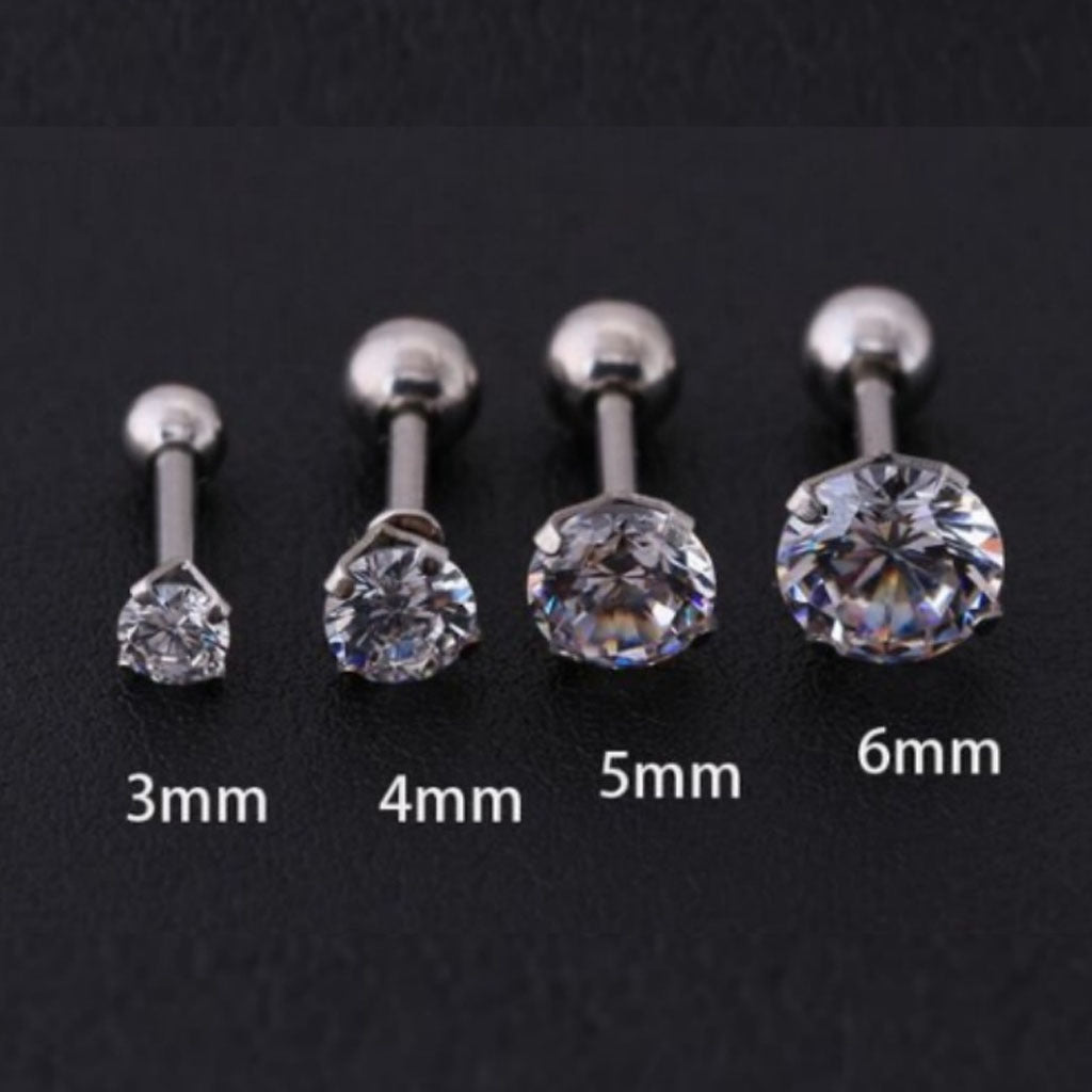 Steel Super Flash Round Zircon Bulb Stopper Stud Earrings