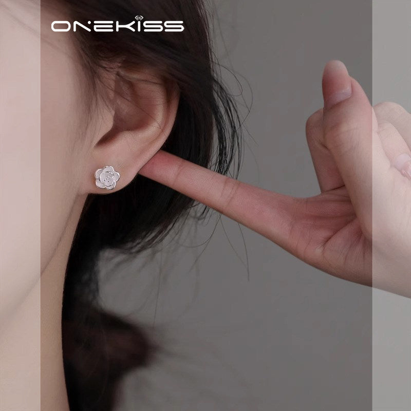 Sterling Sier Needle Camellia Elegant High-grade Design Earrings