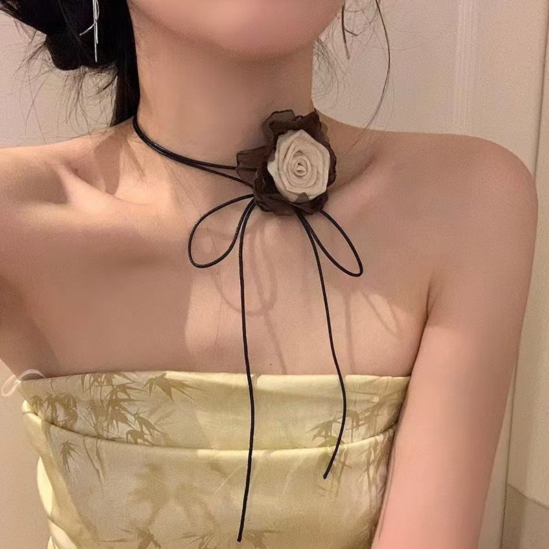 Women's Chinese Ancient Style Flower Strap National Choker Chain Necklace
