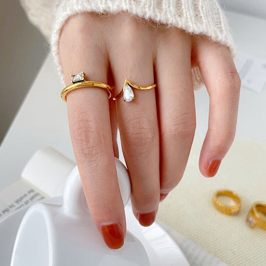 Women's Water Drop Shining Zircon Fashion Gold-plated Rings