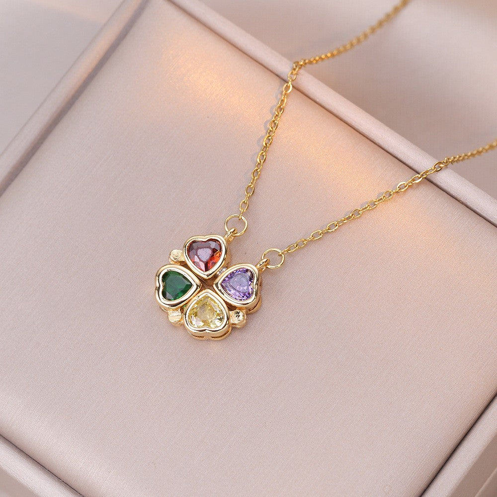 Women's Steel Cross Chain Open Close Four-leaf Flower Necklace