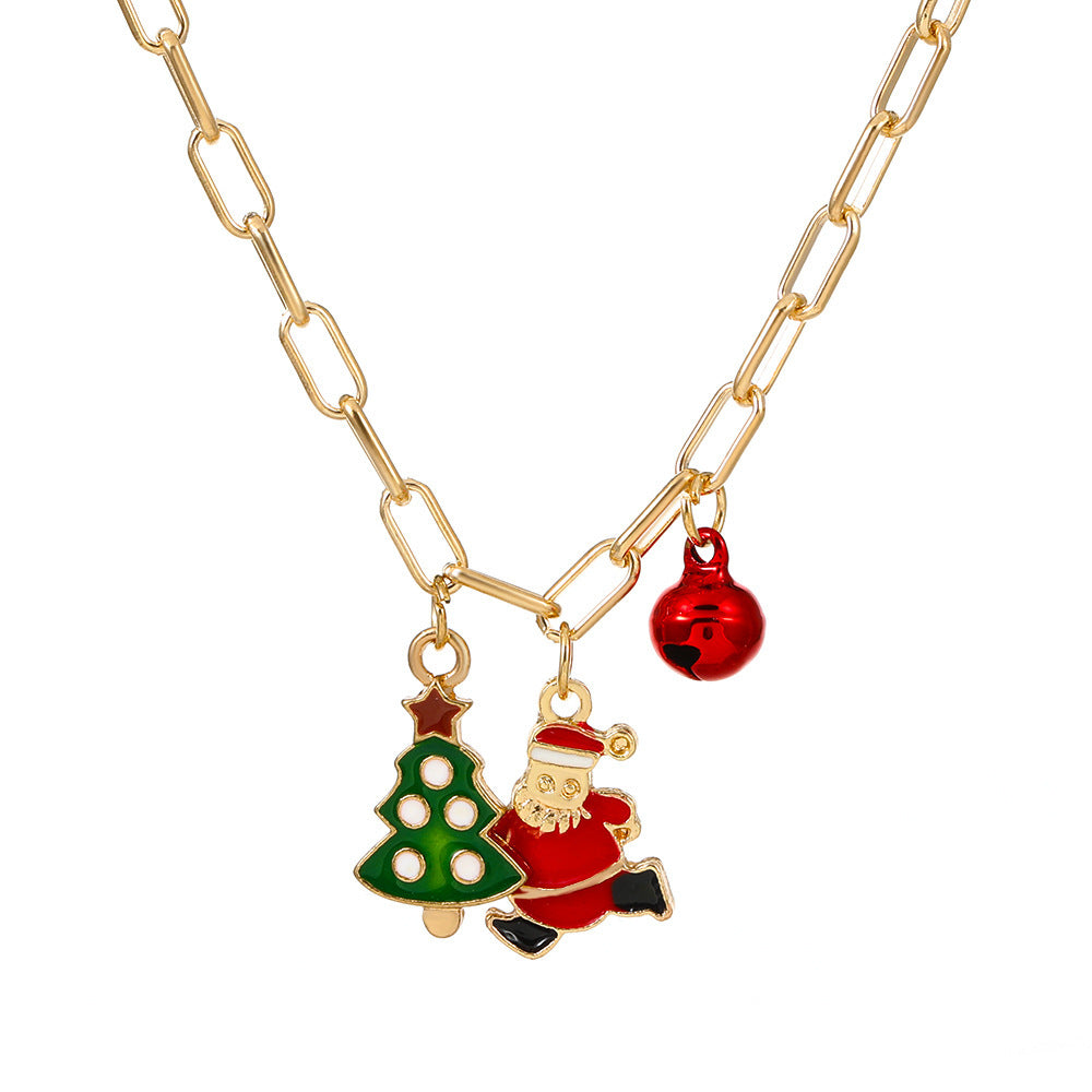 Women's Cartoon Oil Dripping Snowman Bell Clavicle Chain Long Sweater Necklaces