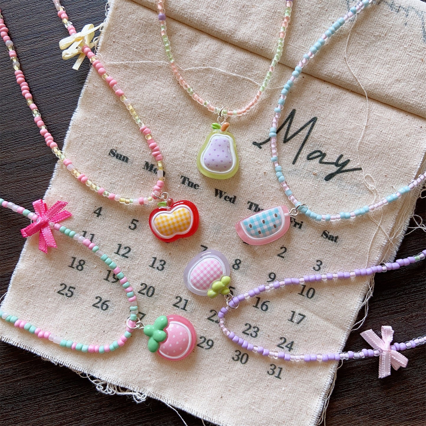 Seaside Style Colorful Beaded Bow Clavicle Chain Necklace