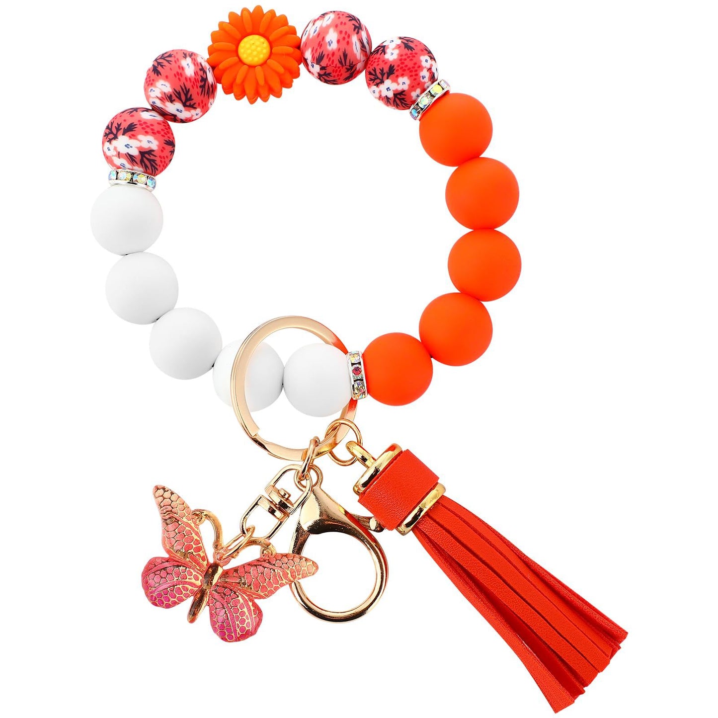 Silicone Beads Beaded Key Butterfly Tassel Bracelet