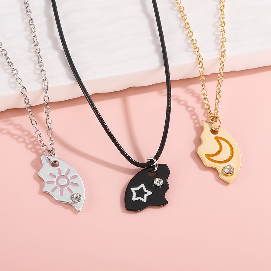 Cartoon Stitching Sun Moon Star Three-piece Color Necklaces