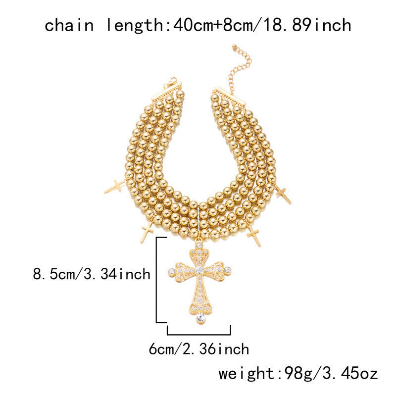 Women's Exquisite Luxury Pearl Cross Diamond Elegant Necklace