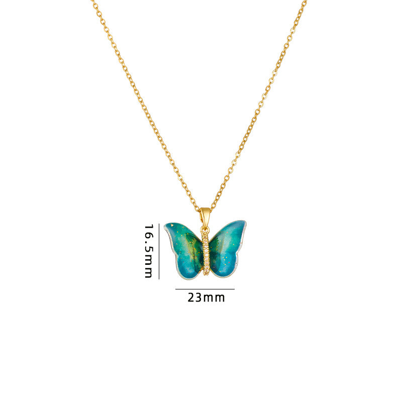 Steel Female Epoxy Color Simulation Butterfly Necklaces