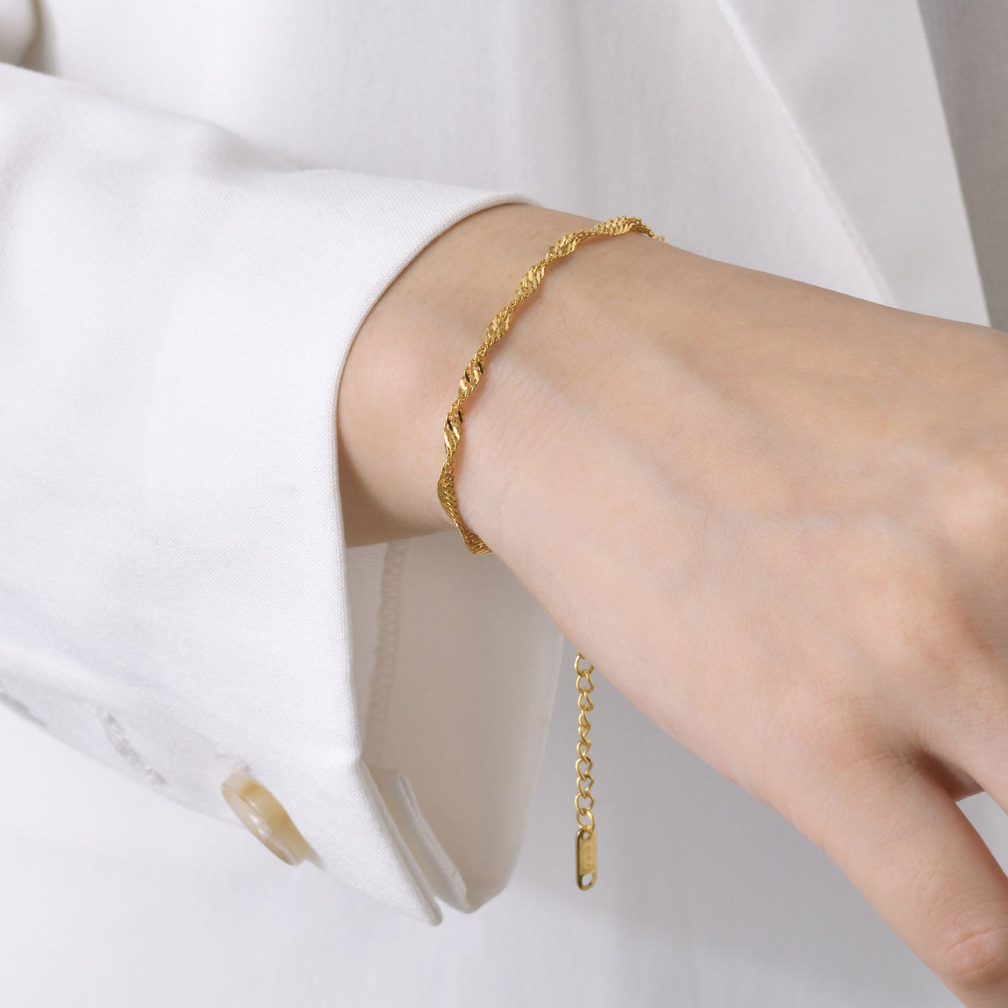 Women's Steel Water Ripple Gold Basic Style Chain Twin Bracelet