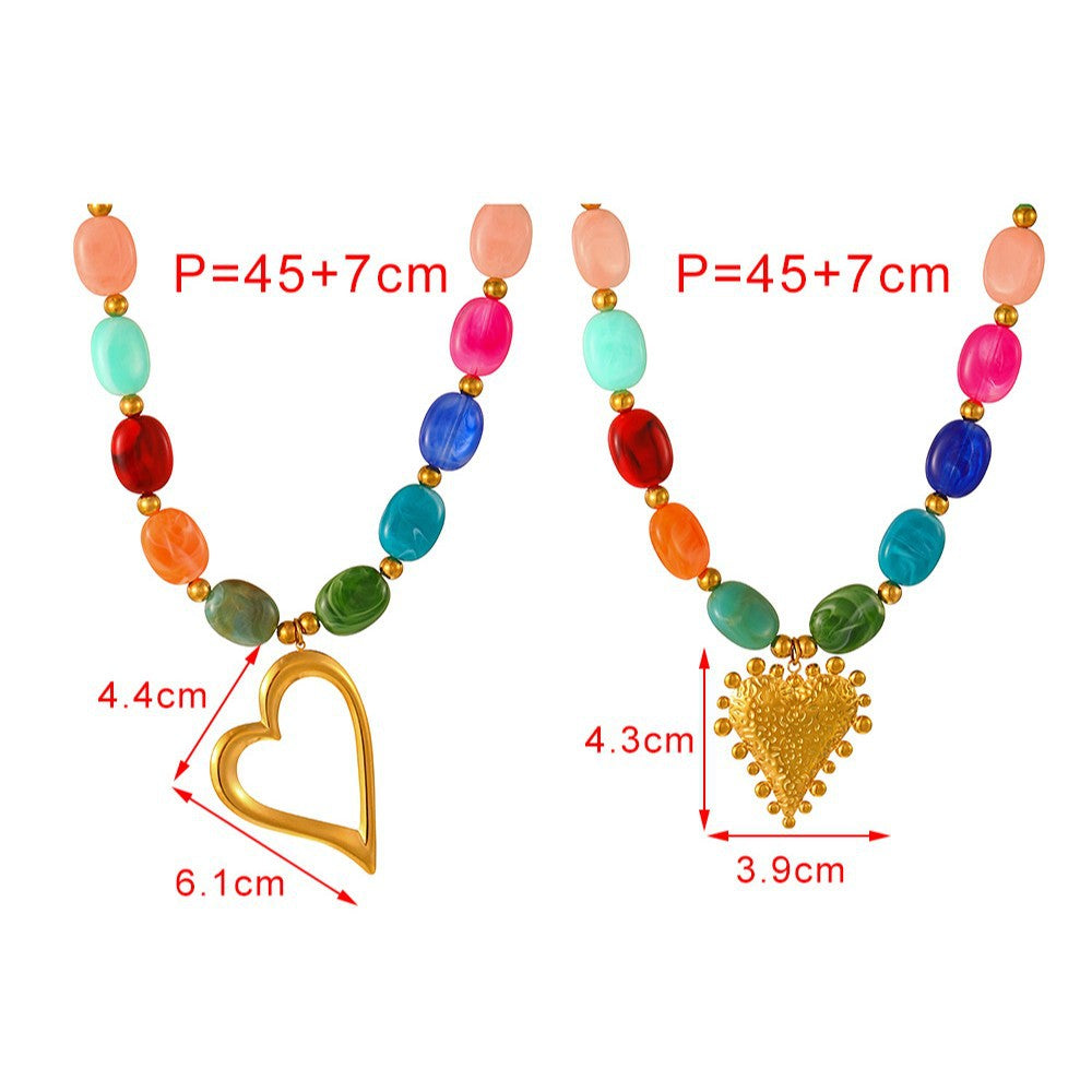 Women's Colorful Crystal String Beads Love Contrast Color Necklace