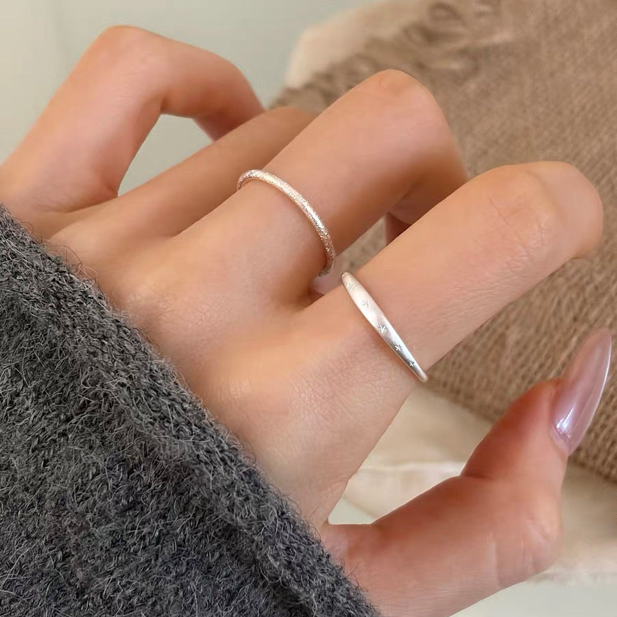 Women's Korean Style Matte Pentagram Simple Advanced Open Adjustable Index Rings