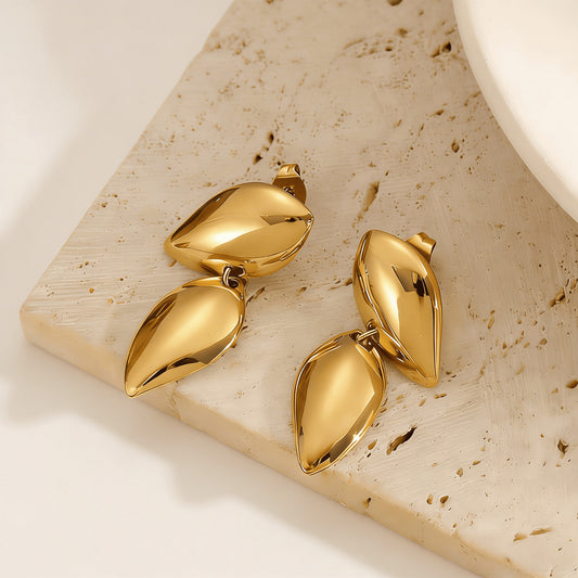 Personality Stainless Steel Asymmetric Retro Exaggerated Irregular Double Leaf Special Rings