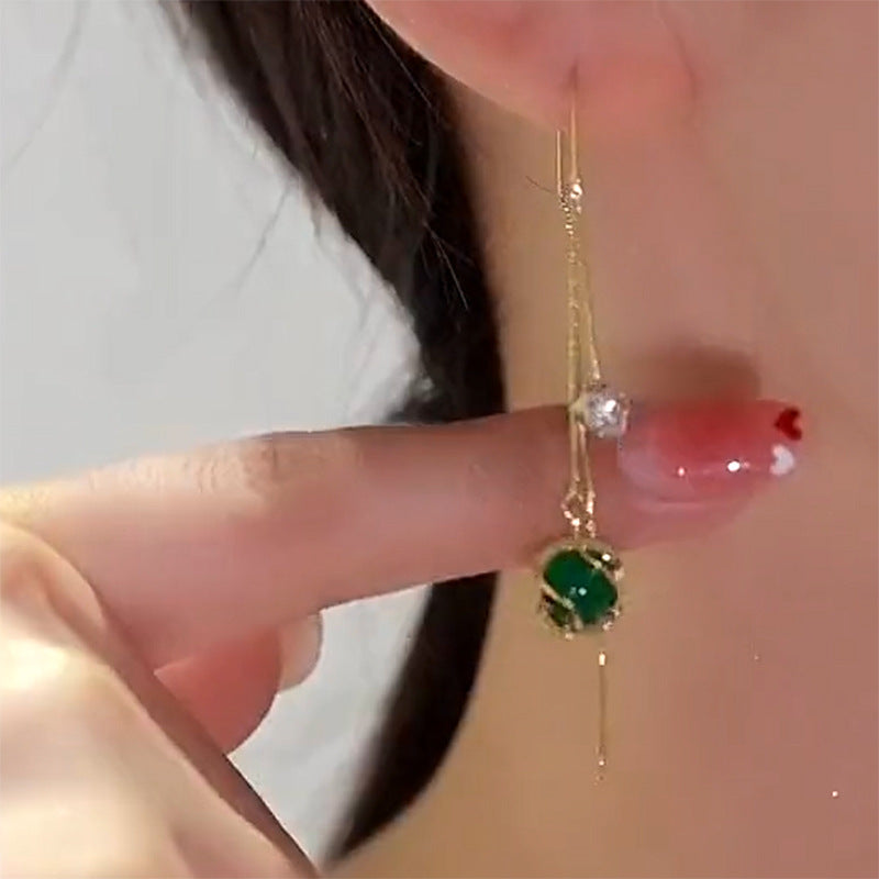 Women's Fashion Temperament Entry Lux Niche Super Fairy Long Hollow Opal Ear Line
