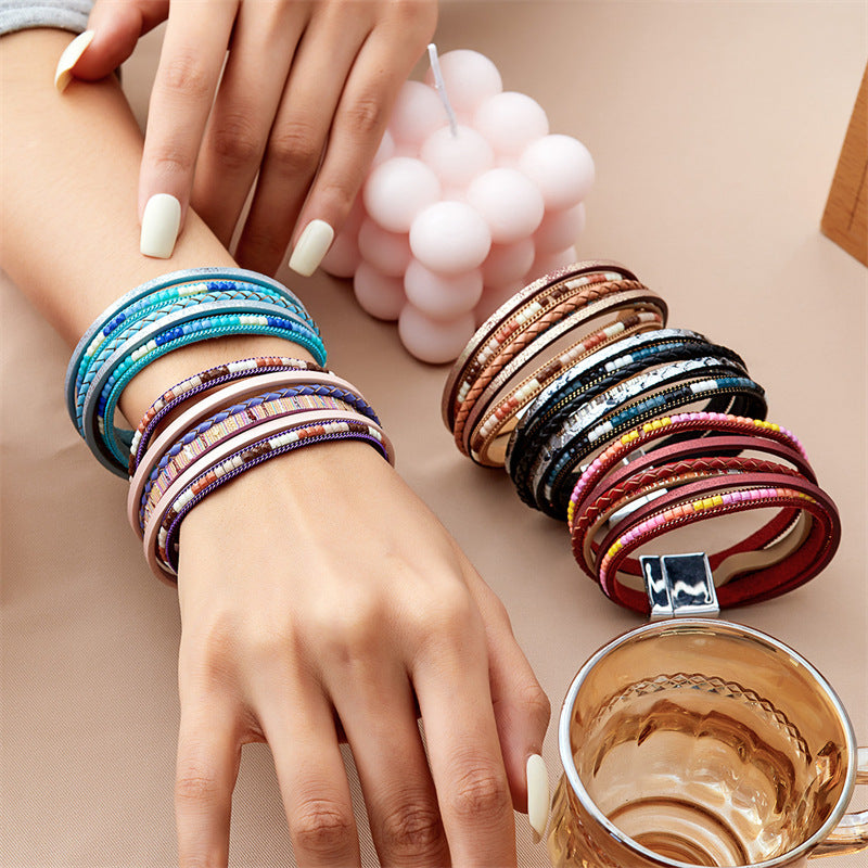 Bohemian Bead Ladies Leather Handmade Braided Bracelets