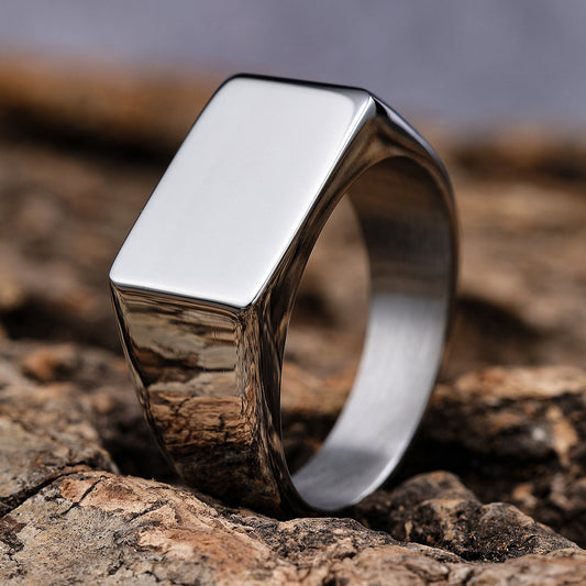 Titanium Steel Niche Rectangular Mirror Style Rings