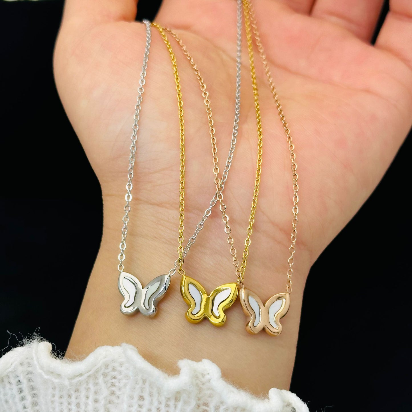 Steel French Entry Lux Fritillary Butterfly Necklaces