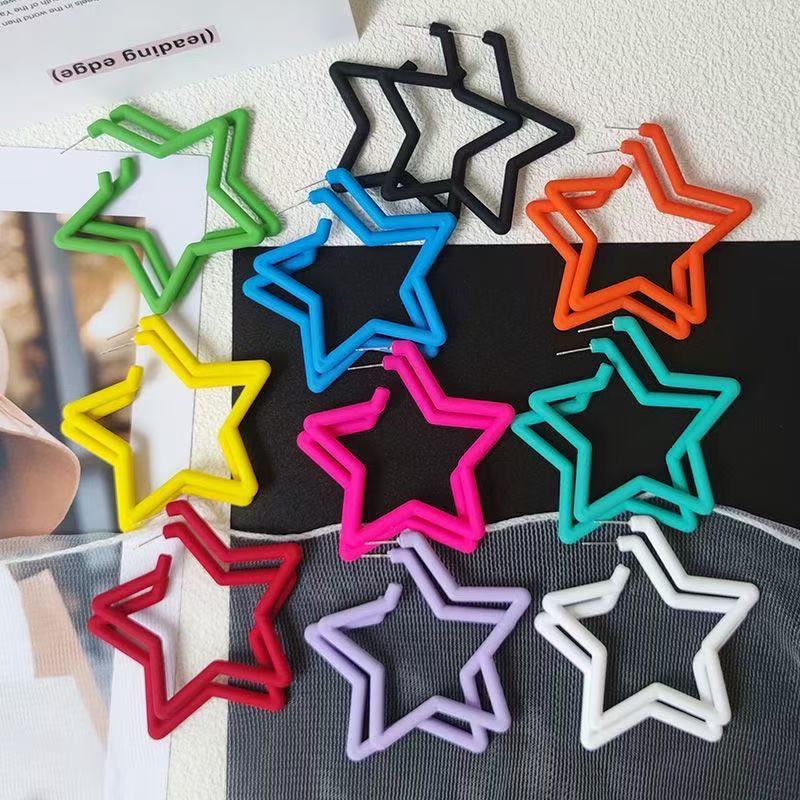 Big Five-pointed Star Western Style Colorful Unique Stud Earrings