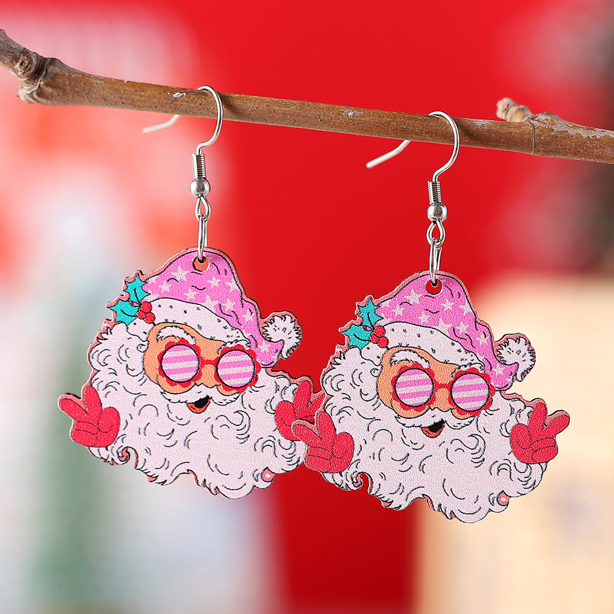 Christmas Funny Santa Claus Wooden Double-sided Earrings