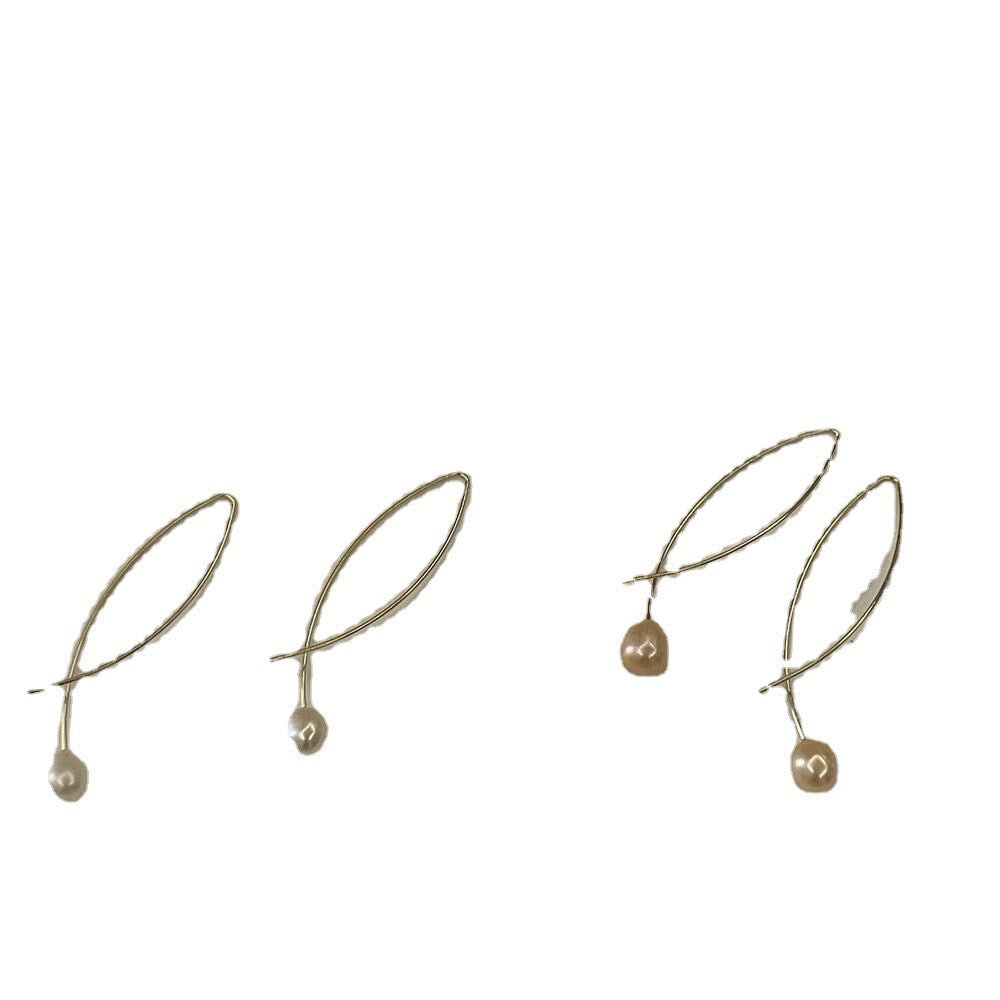 Elegant Retro Simple Graceful Fresh Water Pearl Cold Advanced Cross Earrings