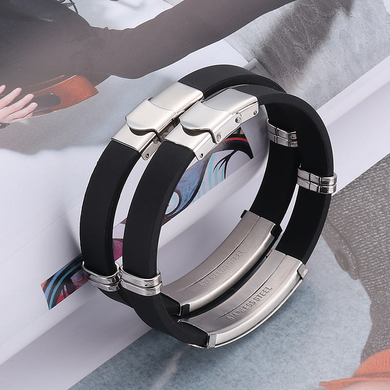 Men's Silicone Stainless Steel Laser Sculpture Hip Bracelets