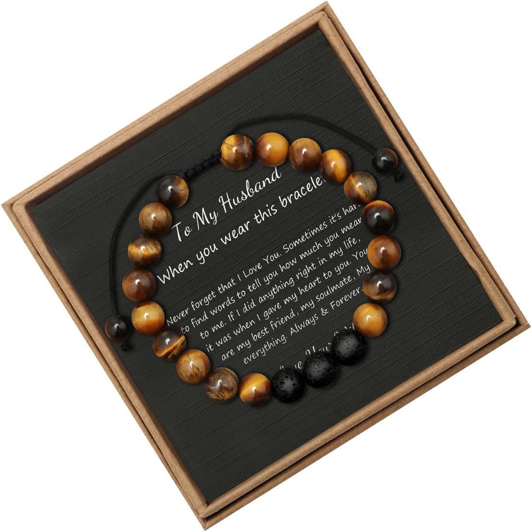 Men's Stone Tiger Eye Woven Adjustable Beaded Bracelet