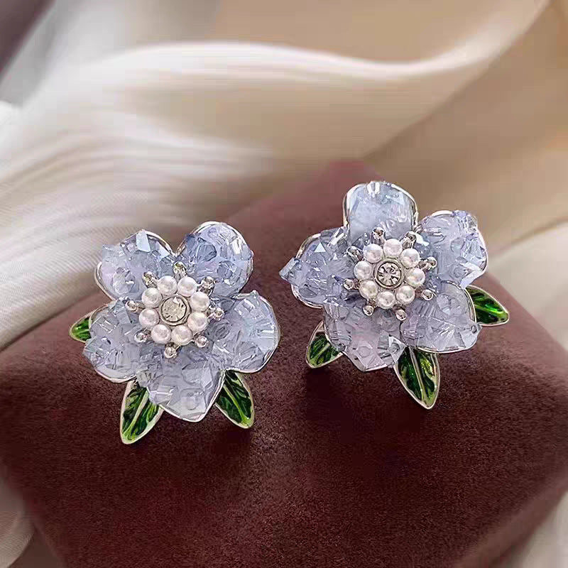 Fresh Stylish Super Shiny Crystal Gardenia Earrings