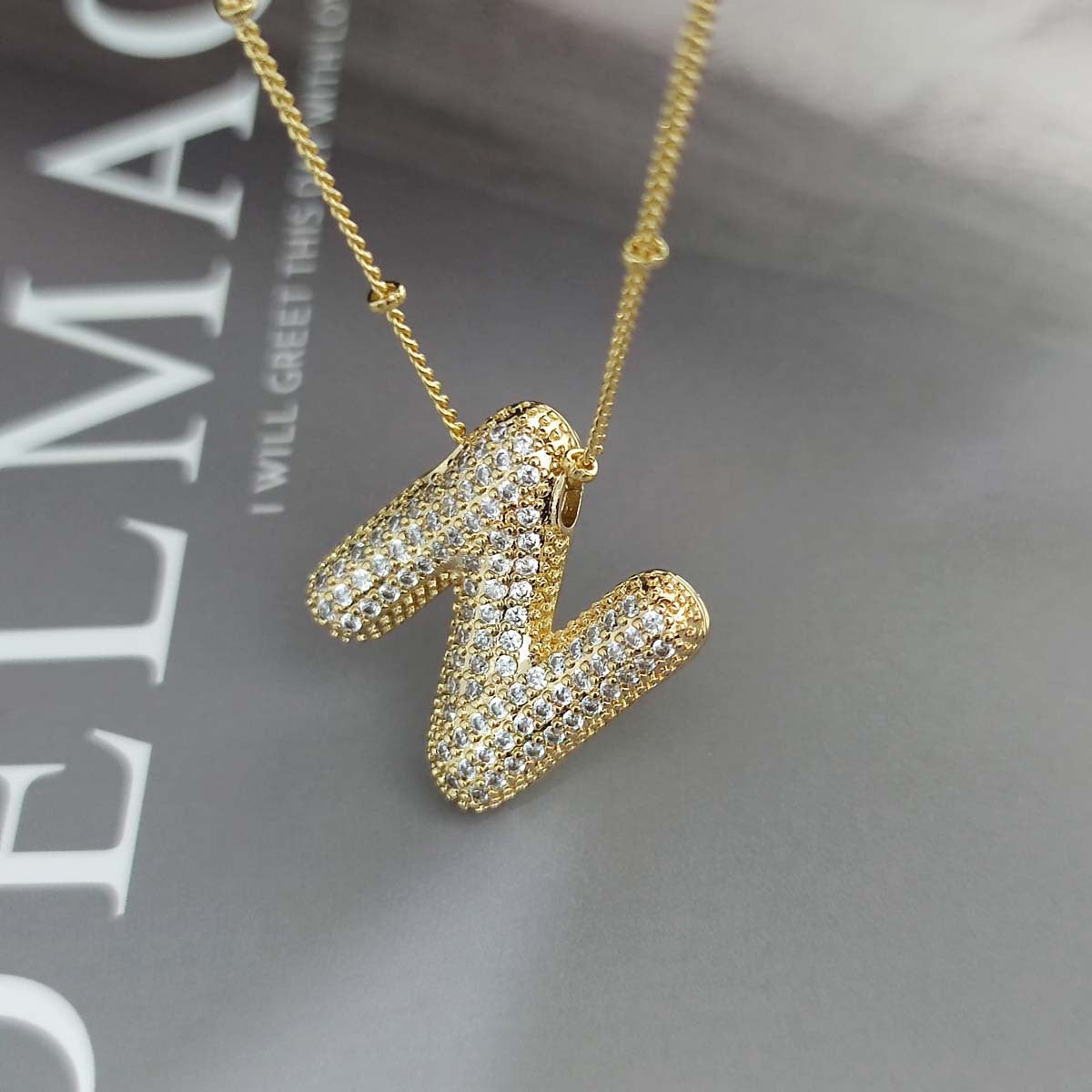 Gold Zircon Chubby Balloon Bubble English Pendants