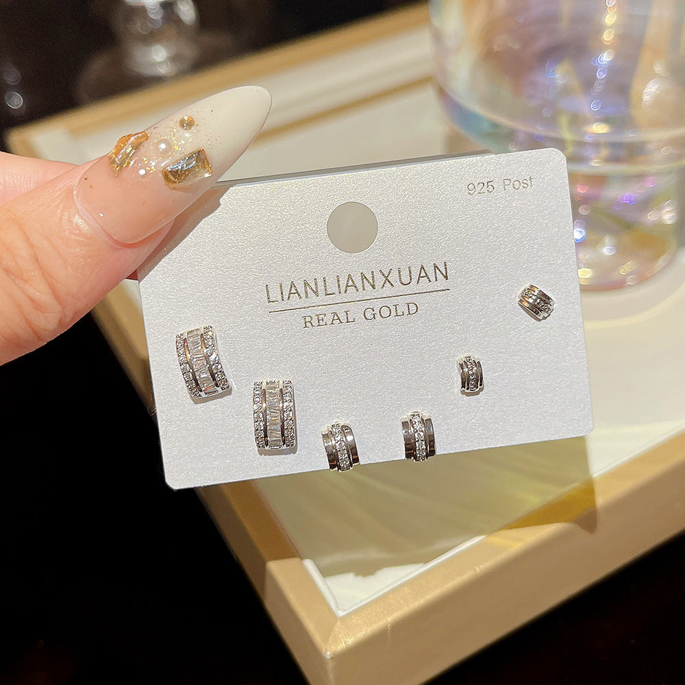 One Card Three Pairs Of Ear Sterling Sier Needle Rings